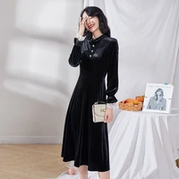 long sleeved dress early 2021 autumn and winter new womens temperament high end womens french retro black skirt large size bel