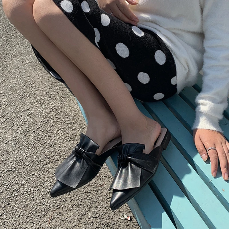 Bailehou/женские тапочки обувь на плоской подошве туфли без задника женская с бантом