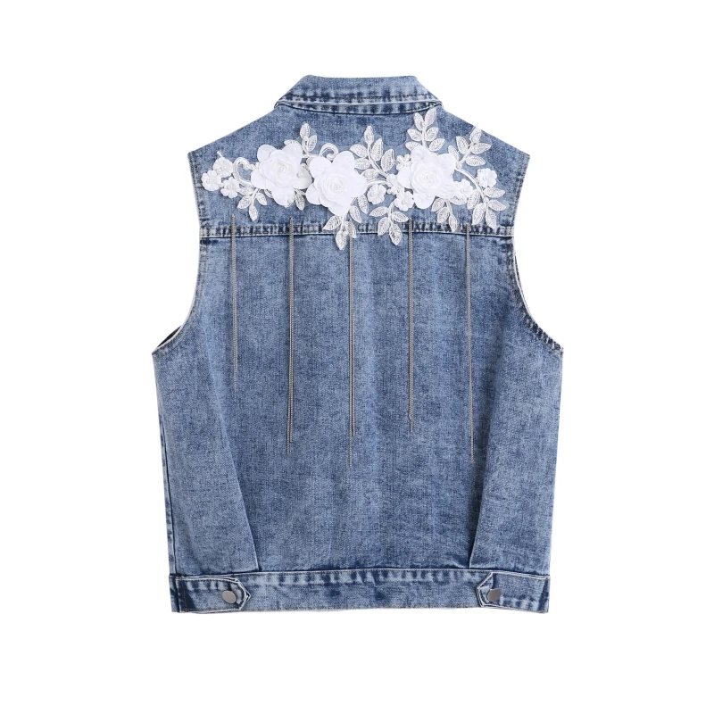 Жилет джинсовый женский с дырками повседневный жилет из денима цветочными