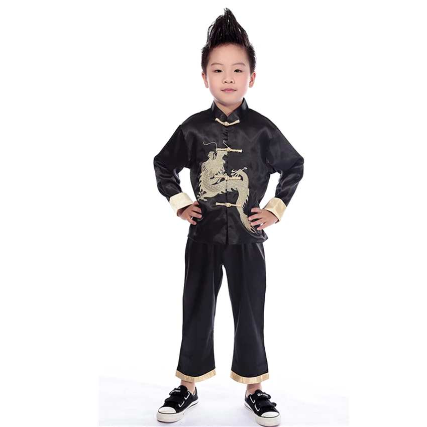 Традиционная китайская одежда для мальчиков костюм Тан с вышивкой дракон
