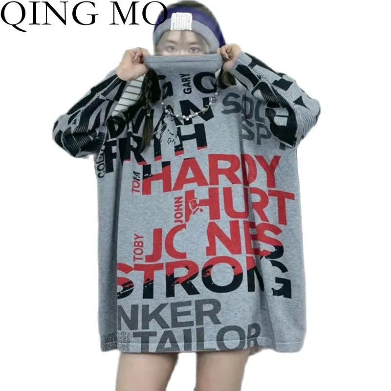 

Женская трикотажная рубашка QING MO, осенне-зимний свитер с высоким воротником и принтом, модель ZWL1532, 2021