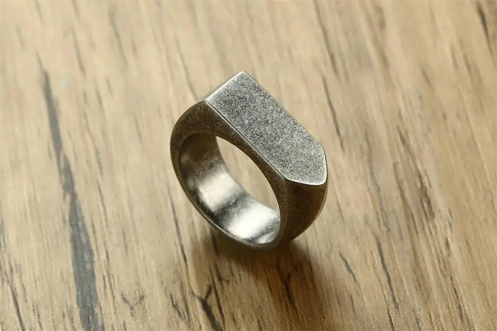 Мужская мода ретро из нержавеющей стали простая квадратная вывеска кольцо