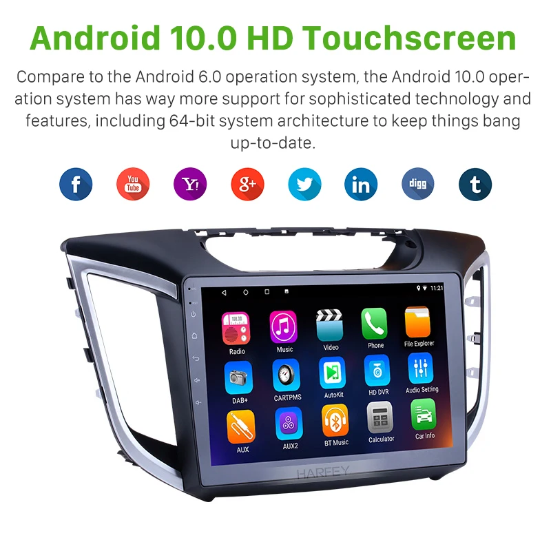 Автомагнитола Harfey мультимедийный проигрыватель на Android 10 1 с GPS