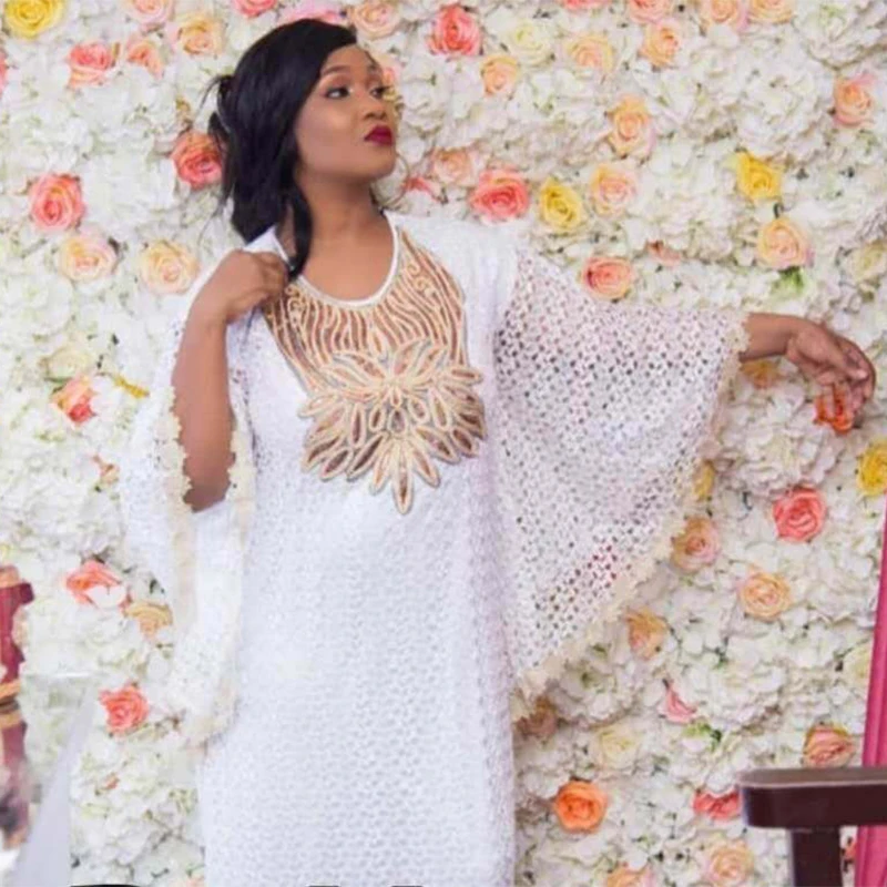 

Plus Size African Dresses for Women Dashiki Fashion Water-soluble Lace Loose Skirt Sequined Embroidery Long Robe Boubou Africain
