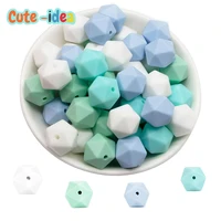 cute idea 1417mm food grade icosahedron solicone beads 20pcs for baby teething nursing necklace pacifier chain bpa free teether