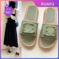 kuafu elegant lady house slippers soft sole non slip beach sandals for women summer 2021 new fashion outdoor lovely girls shoes