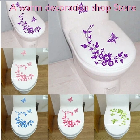 

ZLinKJ бабочка цветок ванная комната настенные Стикеры для домашнего декора стены наклейки для унитаза обои стикеры домашний deocr