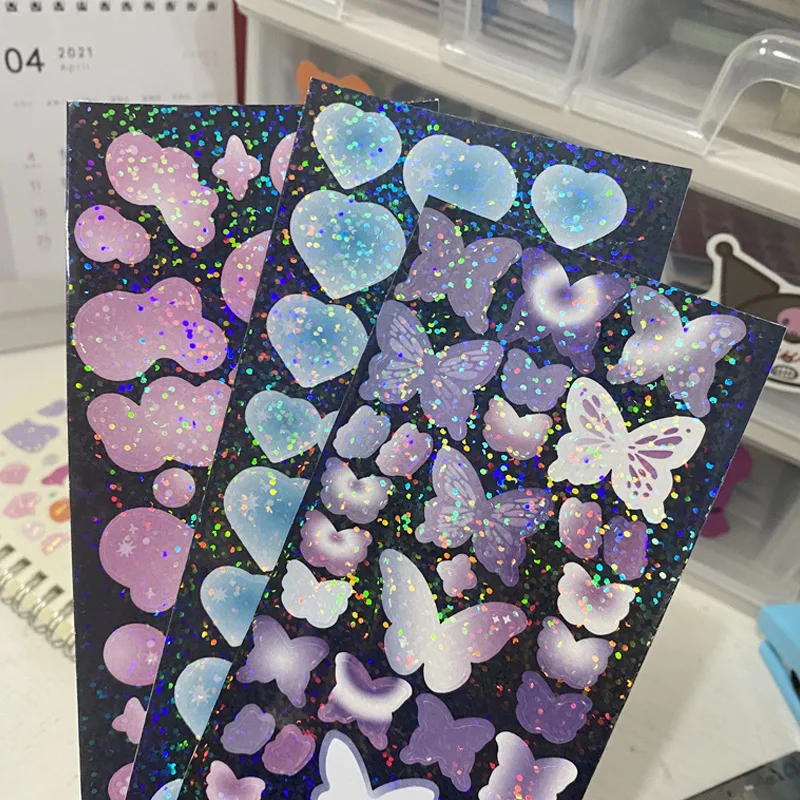 Корейские цветные любящие сердца бабочки лазерные наклейки для скрапбукинга
