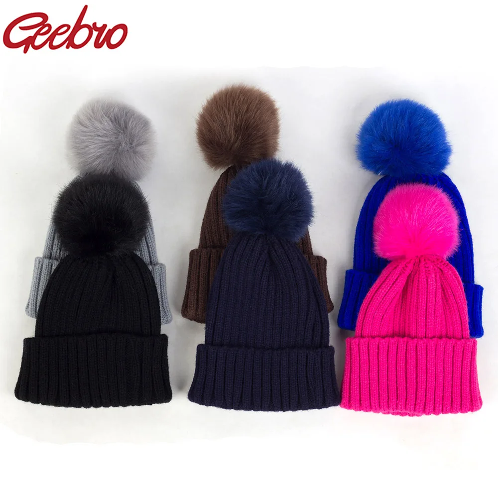 Geebro/Милая зимняя детская вязаная шапка для ребенка детские шапки девочек и
