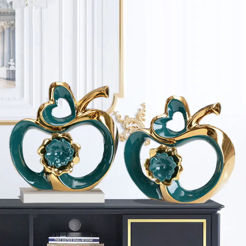 

Modern Gold Green Apple Lovebirds Vase Ceramic Adornments Home Livingroom Desktop Figurines Craft Office Coffee Table Decoration