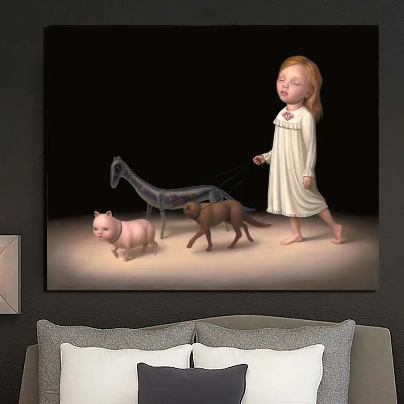 

Canvas Hd Prints Mark Ryden Picture Wall Art Sleepwalking Modular Painting Weird Poster Girl Home Decoration Framed Living Room