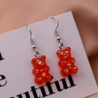 new fashion sequined resin bear gummy earrings for girls diy cartoon animal bear earrings creative pendant jewelry gifts