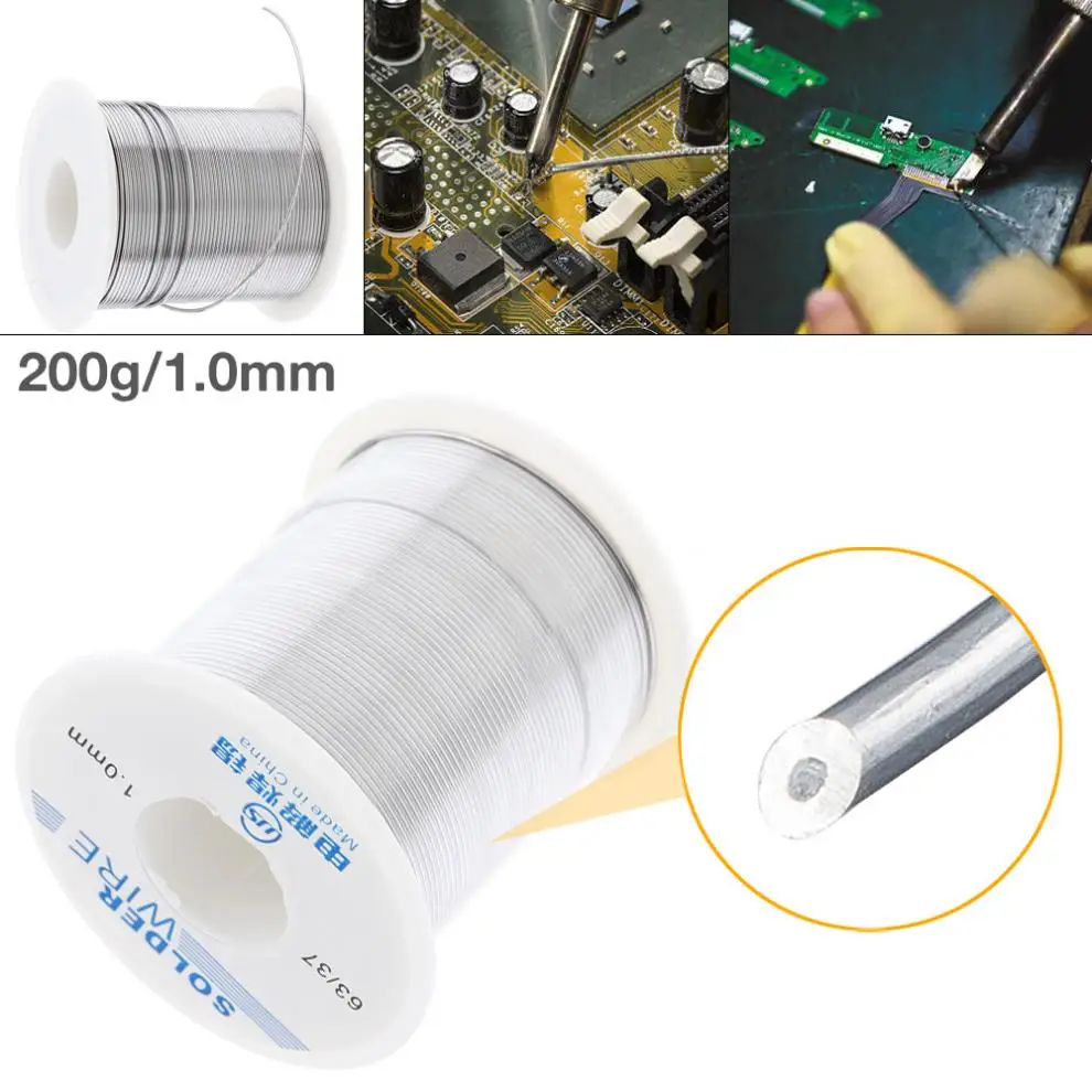 Оловянная проволочная катушка с неочищенным канифольным ядром 63/37 200 г 1 0 мм