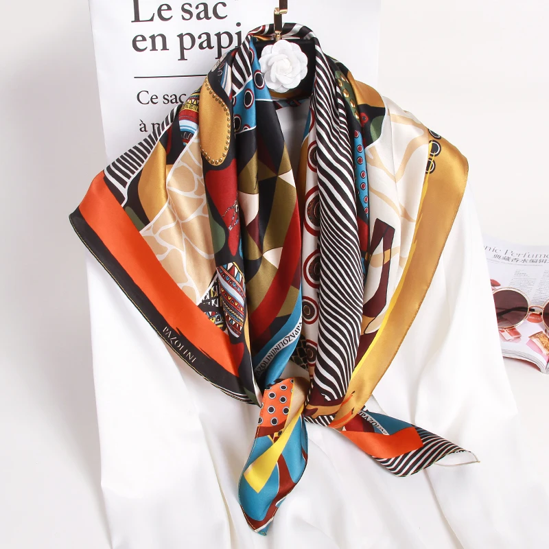

Women 100% Real Silk Square Scarves Bandana Print Headscarf Bufanda Nature Silk Echarpe Femme Kerchief Silk Neckscarf 88x88cm
