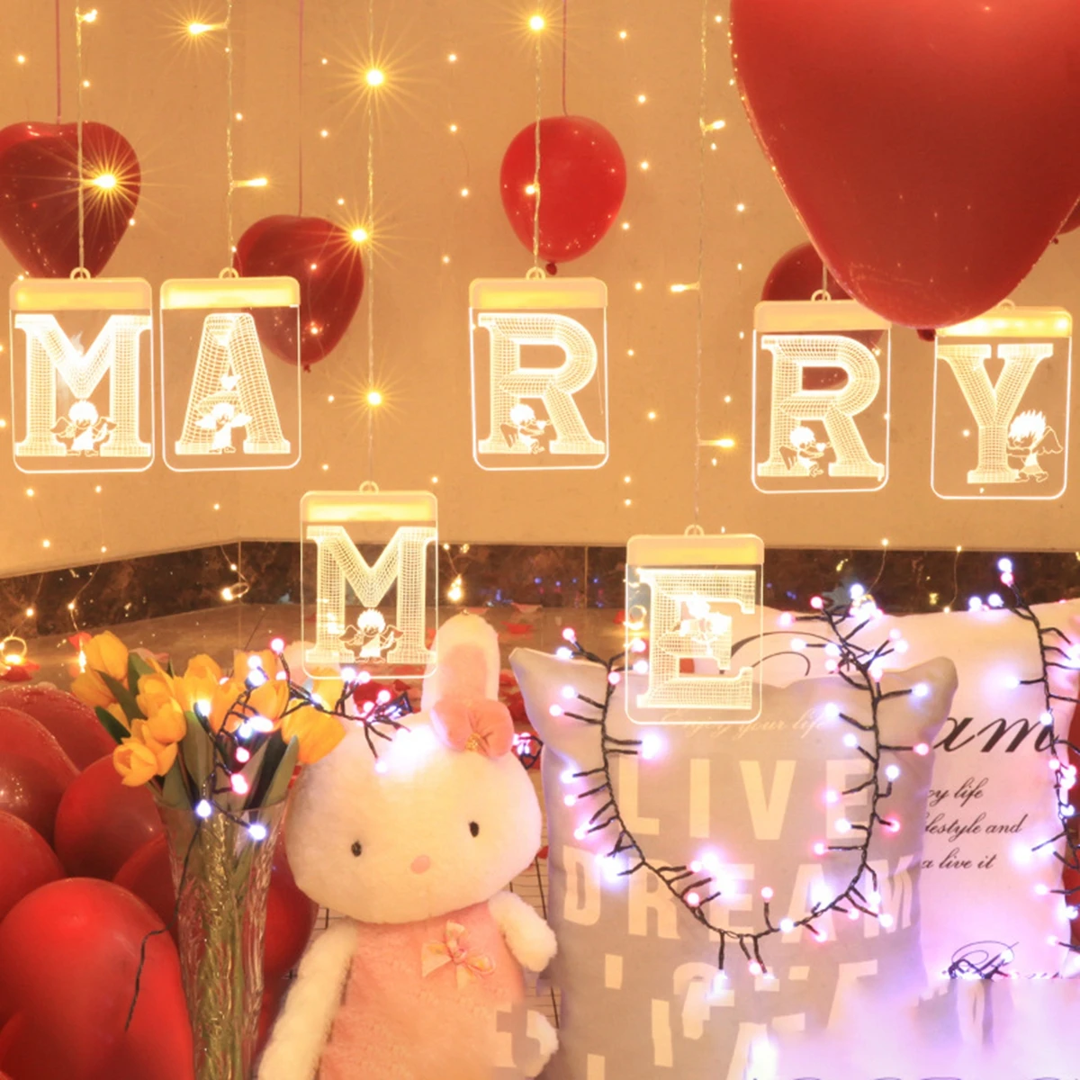 3D «Marry Me» светодиодный светильник для художественного оформления ногтей, ручная работа, украшенной вечерние сюрприз предложить орнамент День рождения светильник Настенный декор светодиодный светильник строка