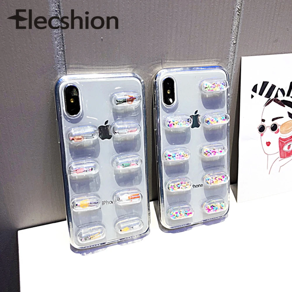 Transparent Doll Case For iPhone 7 8 Plus XR X 6s 6 XS Max Cute Capsule Covers Glossy Coque | Мобильные телефоны и