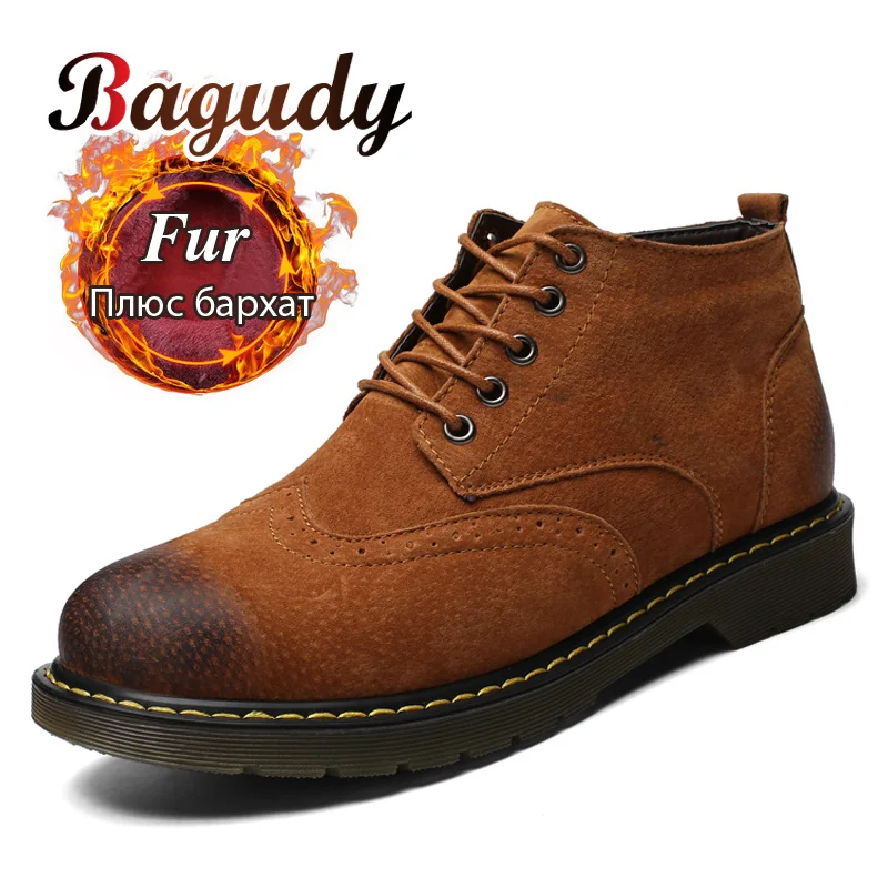 Новые мужские ботинки из натуральной кожи осенне зимняя теплая мужская обувь