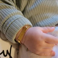 personalize baby name bracelet figaro chain smooth bangle link gold tone no fade safty jewelry 12cm to 15cm