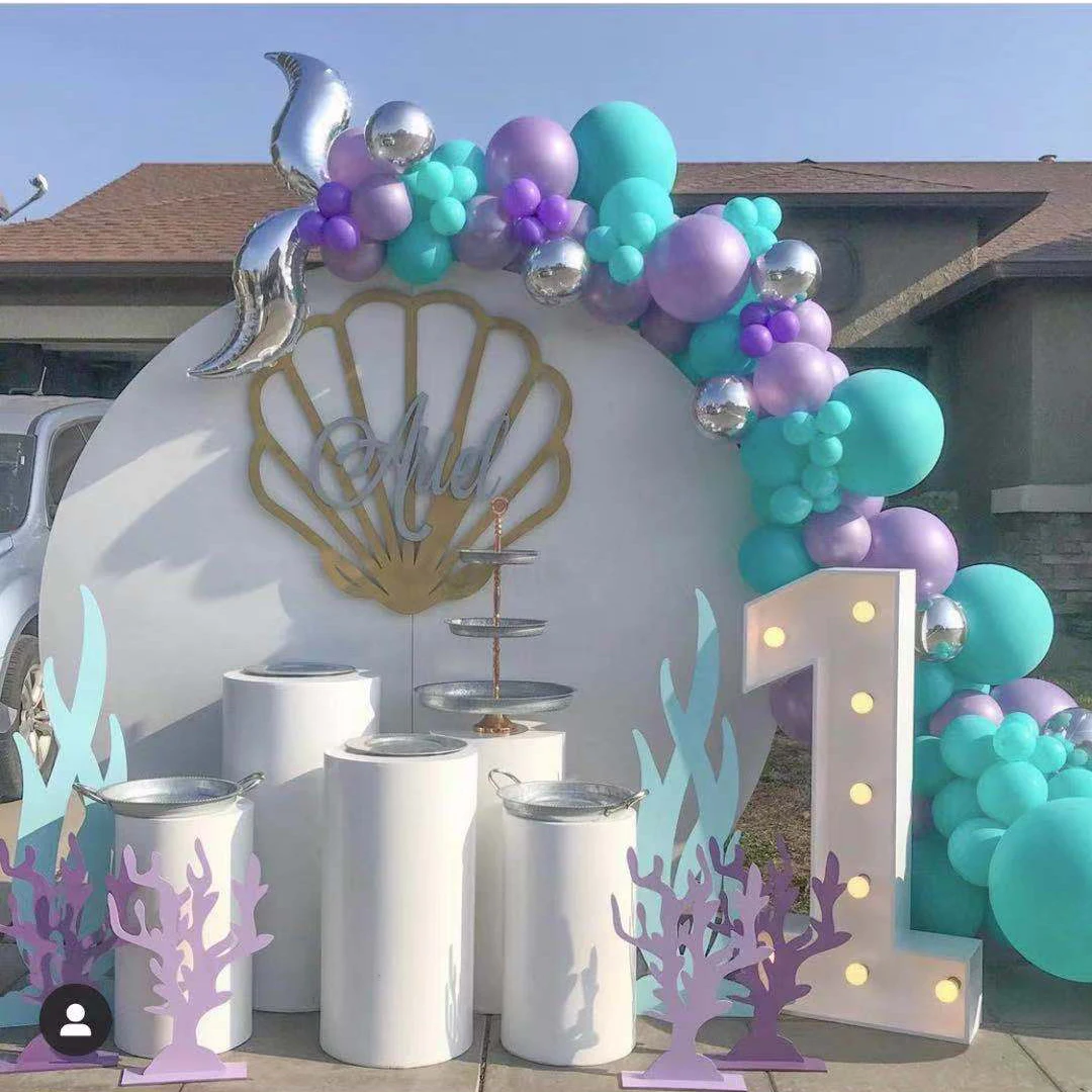 Guirnalda de Globos de fiesta de sirena, Kit de arco de concha rosa p&uacute;rpura, cola de sirena, Globos de helio, decoraci&oacute;n de fiesta de cumplea&ntilde;os, 97 Uds.-1