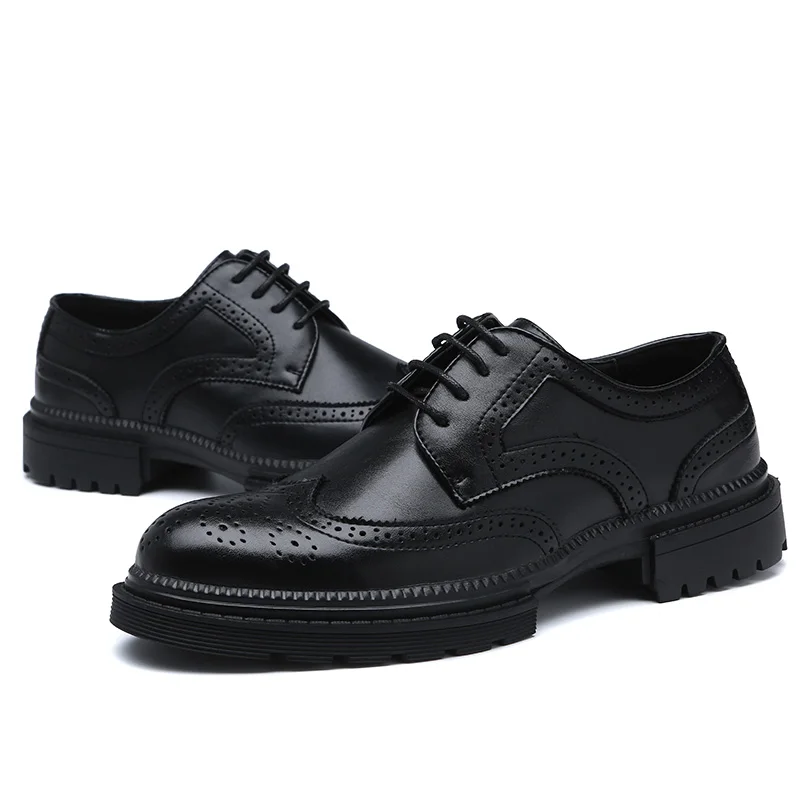 Black Man Formal Shoes Flats Brogues Men Carved Pattern Round Toe Male Comfortable Oxford European Style Business Office | Обувь
