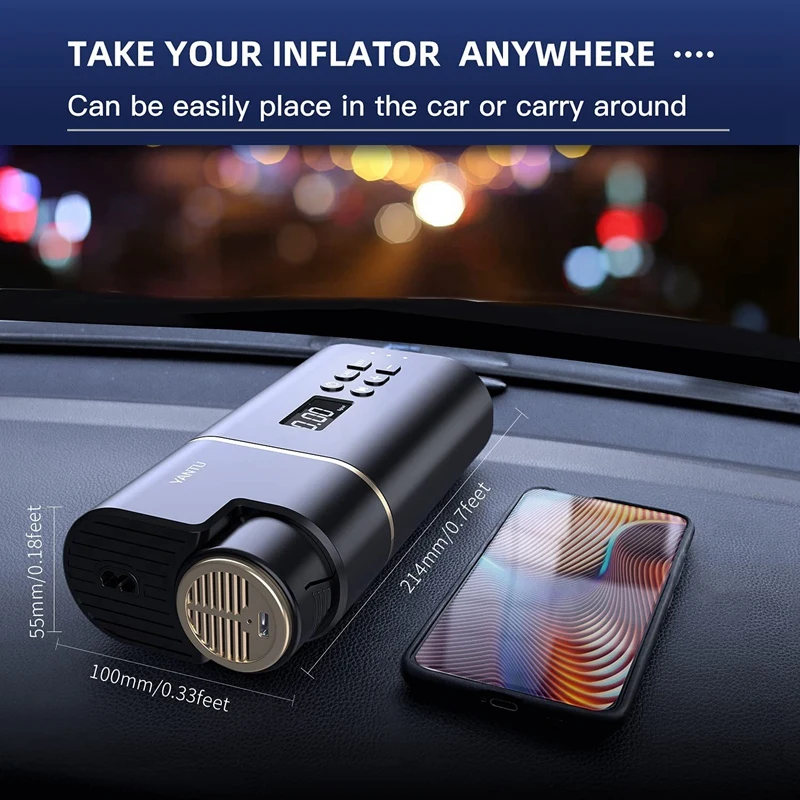 Barato YANTU-Inflador De Neumáticos Eléctrico Portátil Para Coches, Compresor De Aire Con Pantalla Digital De 150 PSI, Apagado Automático, 120W