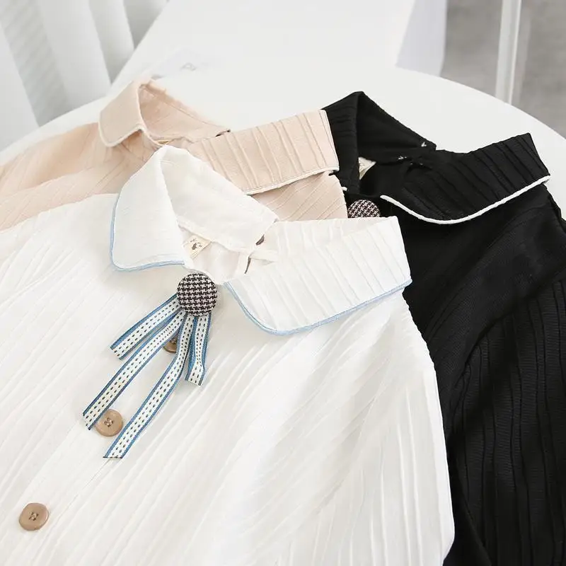 

2021 Autumn Fashion New Female Solid Color Buttons Office Blouses Tops Casual Sweet Women's Loose Cotton Long Sleeve Shirts Q588