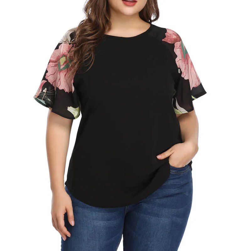 Женская летняя футболка цвет черный Размеры: 130 см 4XL 5XL 6XL 7XL 8XL|Футболки| |