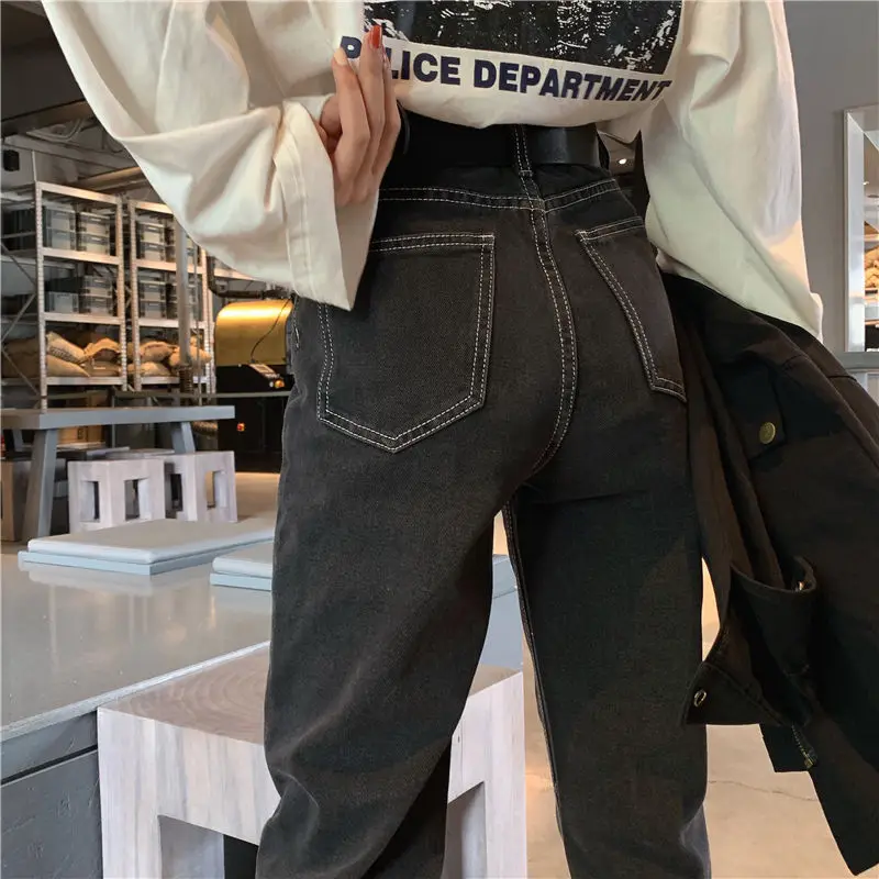 

Jeans Women Straight Loose Vintage Solid All-match Chic Casual High Waist Streetwear BF Unisex Fashionable Unisex Daily Ulzzang
