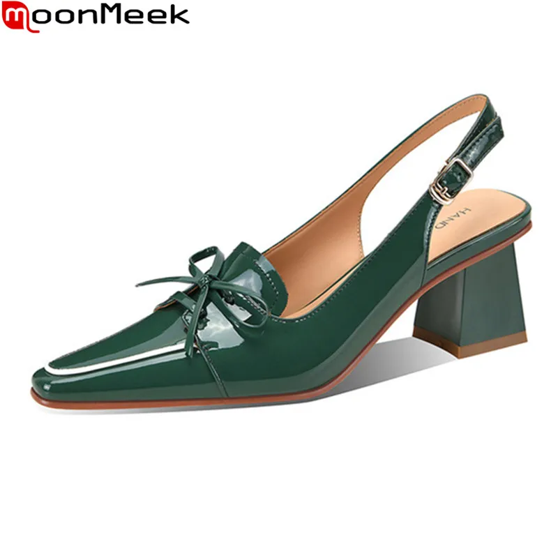 

MoonMeek 2021 New Arrival Women Sandals Square High Heels Fashion Buckle Party Wedding Shoes Summer Shallow Ladies Sandals
