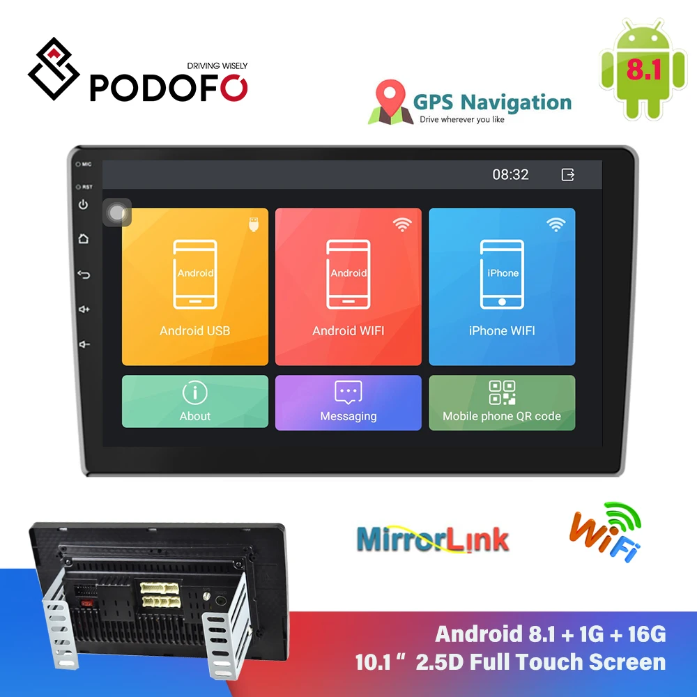 Podofo Android 8 1 2Din автомобильный Радио Мультимедиа Видео плеер Универсальный Авто