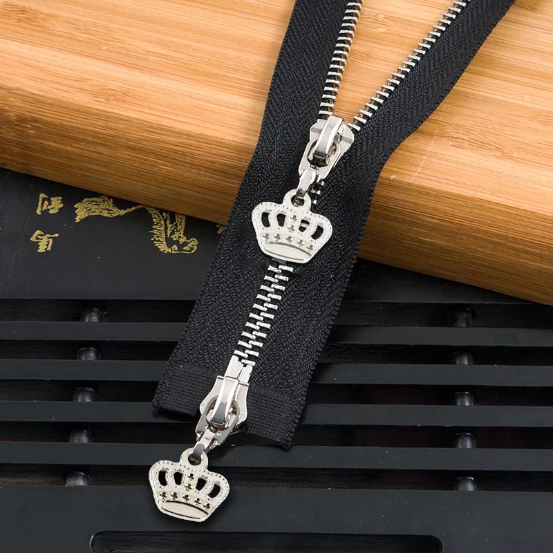 blacksilver120cm 1 шт. 85 см 120 см 5# Корона металлическая молния экологически чистое открытое пальто куртки застежки-молнии для шитья одежды молнии DIY ремесло KY964 - Цвет: blacksilver120cm