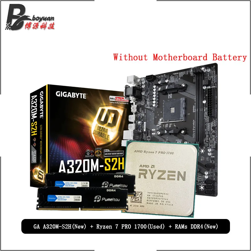 AMD Ryzen 7 PRO 1700 R7 CPU + GA A320M S2H материнская плата Pumeitou DDR4 2666 МГц RAMs подходит для разъема