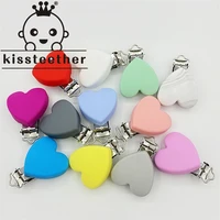 kissteether new silicone heart dummy teether pacifier chain clips baby soother nursing accessories holder 12 color clips toy
