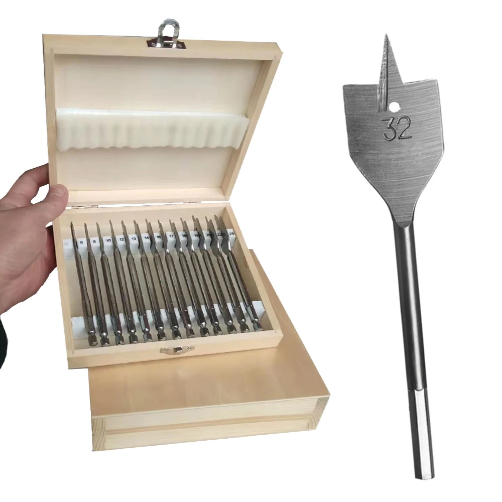 2 Box sets 13Pc and 16Pc flat drill bits woodworking opener with hexagonal handle wood working tools