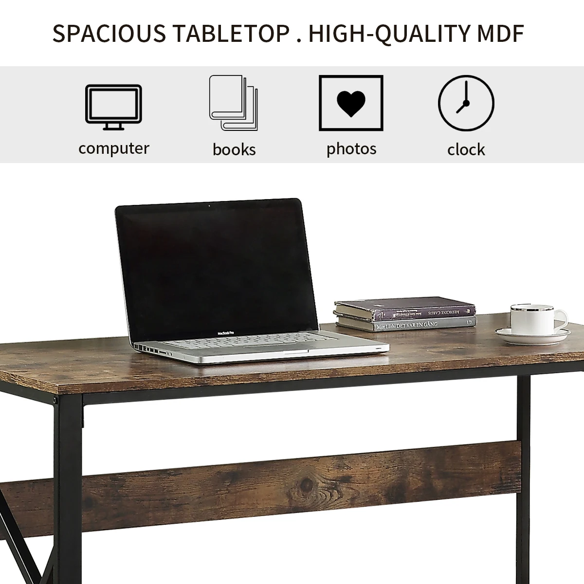 

Home Office Computer Desk With Hutch Shelf Writing Study Table Laptop Desk With 5 Tier Bookshelves Multipurpose PC Workstation