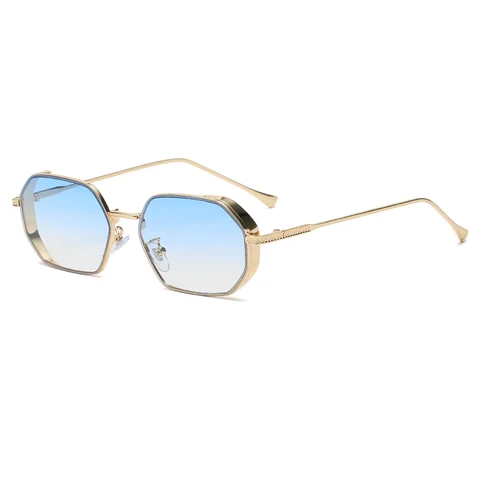 Солнцезащитные очки в стиле стимпанк для женщин и мужчин, небольшие многоугольные солнечные очки в винтажном стиле, UV400, панка в стиле хип-хоп с градиентом, синие
