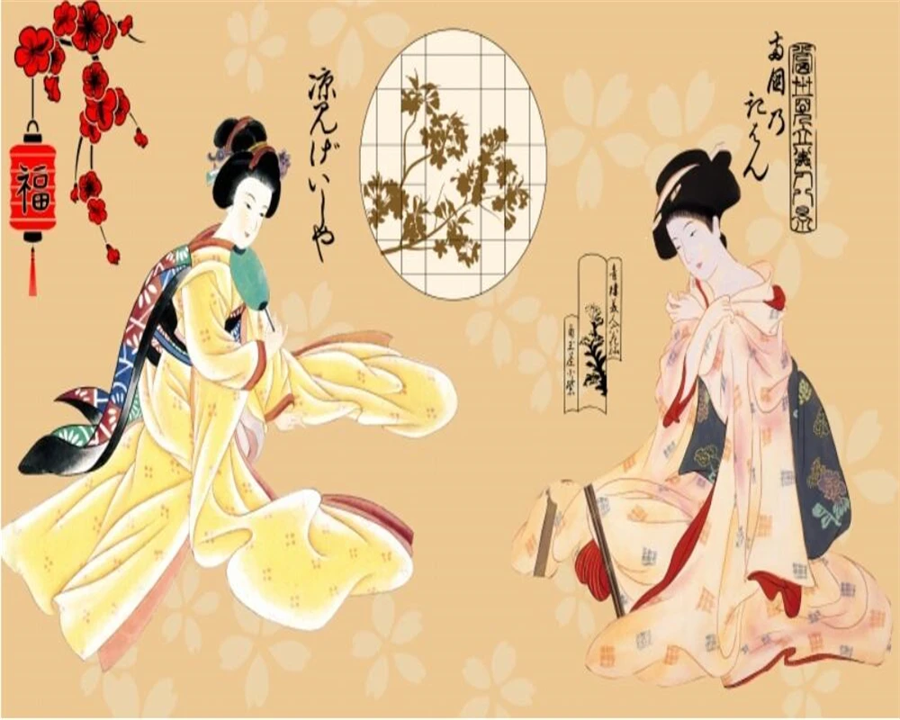 

beibehang papel de parede 3d Japanese-style beautiful and windy lady Japanese sushi restaurant decoration painting 3d wallpaper