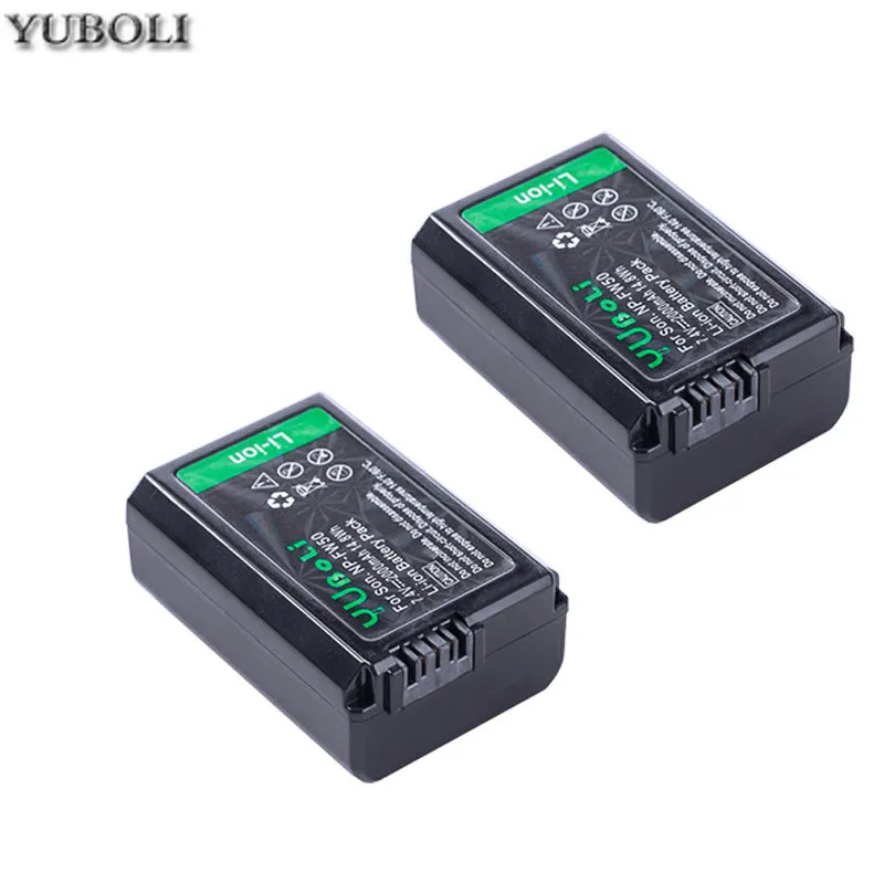 2 batteries FW50 2000 мА/ч, NP-FW50 NP FW50 Батарея+ светодиодный USB двойной Зарядное устройство для sony Alpha a6500 a6300 a7 7R a7R a7R II a7II NEX-3 NEX-3N NEX-5 - Цвет: 2 batteries