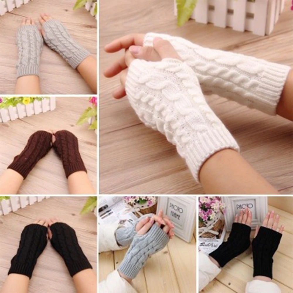 

Fashion Knitted Fingerless Winter Gloves Soft Warm Mitten Solid Color Adult Women Supplies