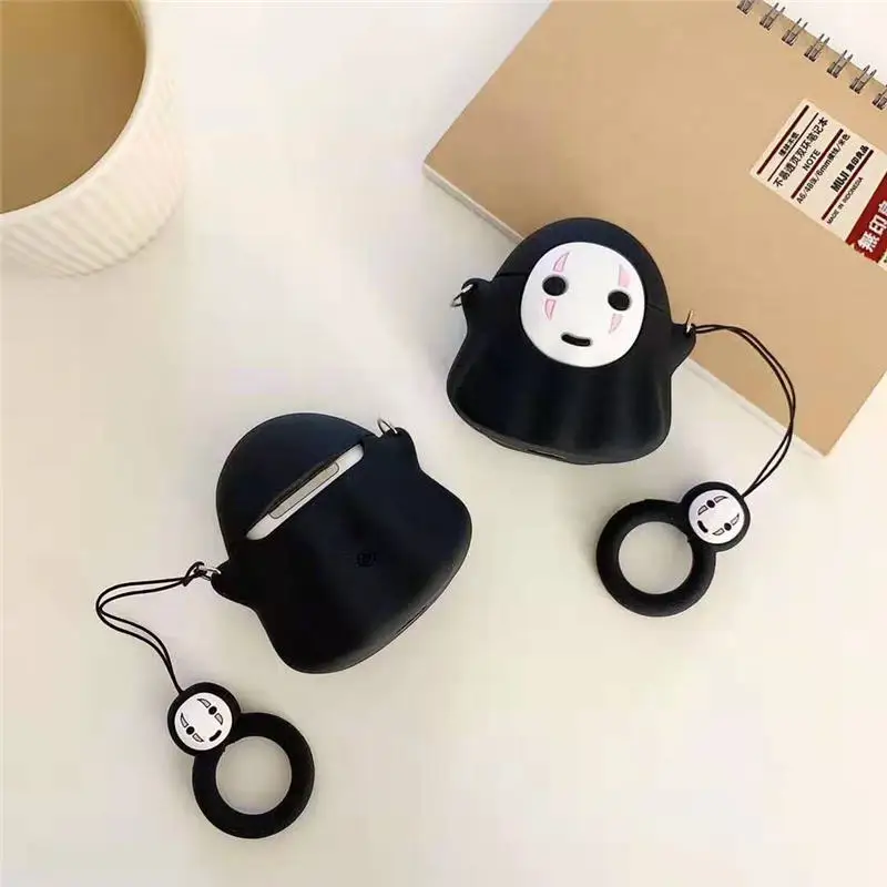 3D милый каваи аниме мультфильм Тоторо Безликий человек чехол для Airpods 1 2 без лица человек беспроводной наушники крышка с палец кольцо ремень