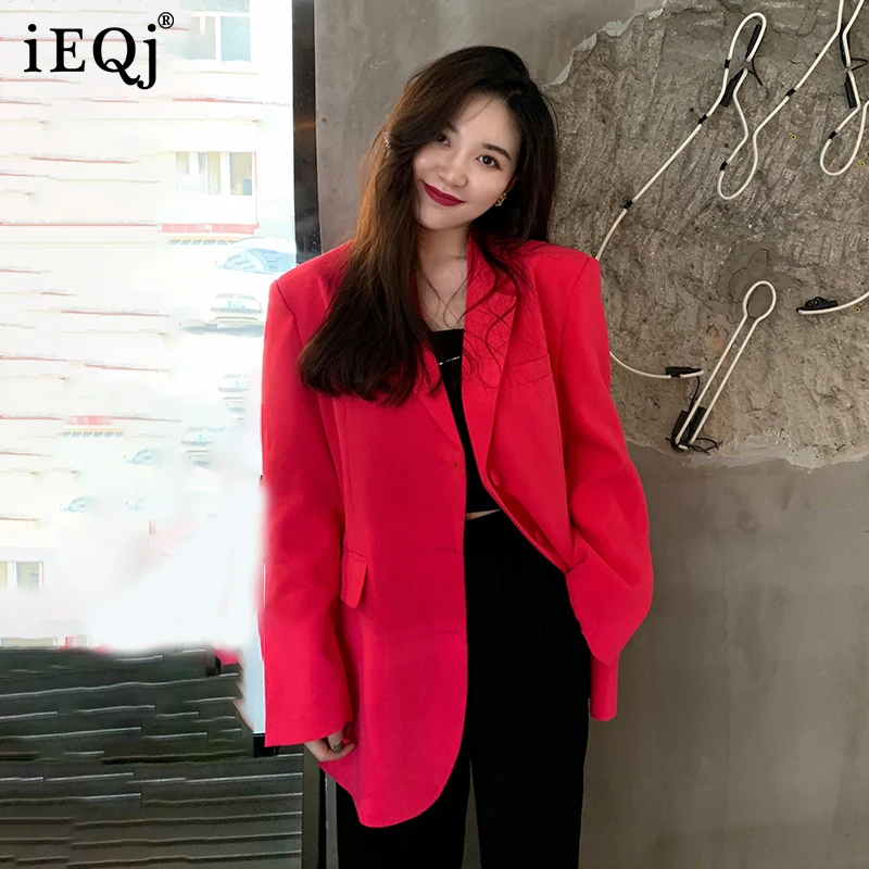 

IEQJ Women Korean Style Solid Color Cozy Temperament Blazer New Notched Long Sleeve Loose Jacket Fashion Autumn 2021 3F0743
