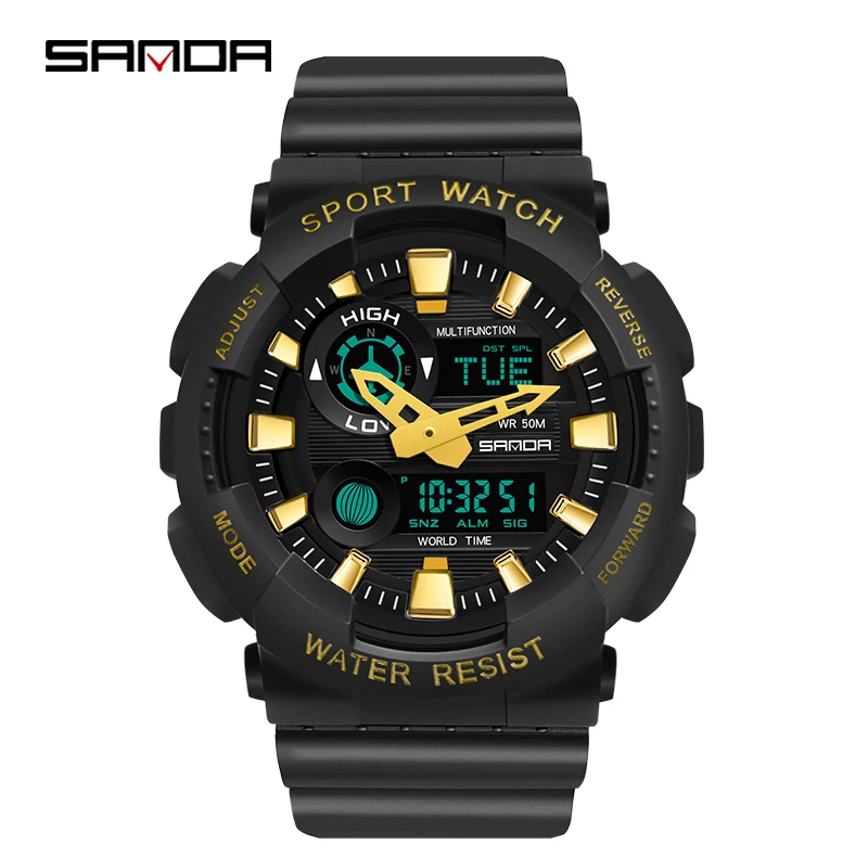 

Top Brand SANDA Watch Men Luxury Dual Time Digital Electronic Watches Fashion Sport Man Clock Stopwatch Chronograph Wristwatch