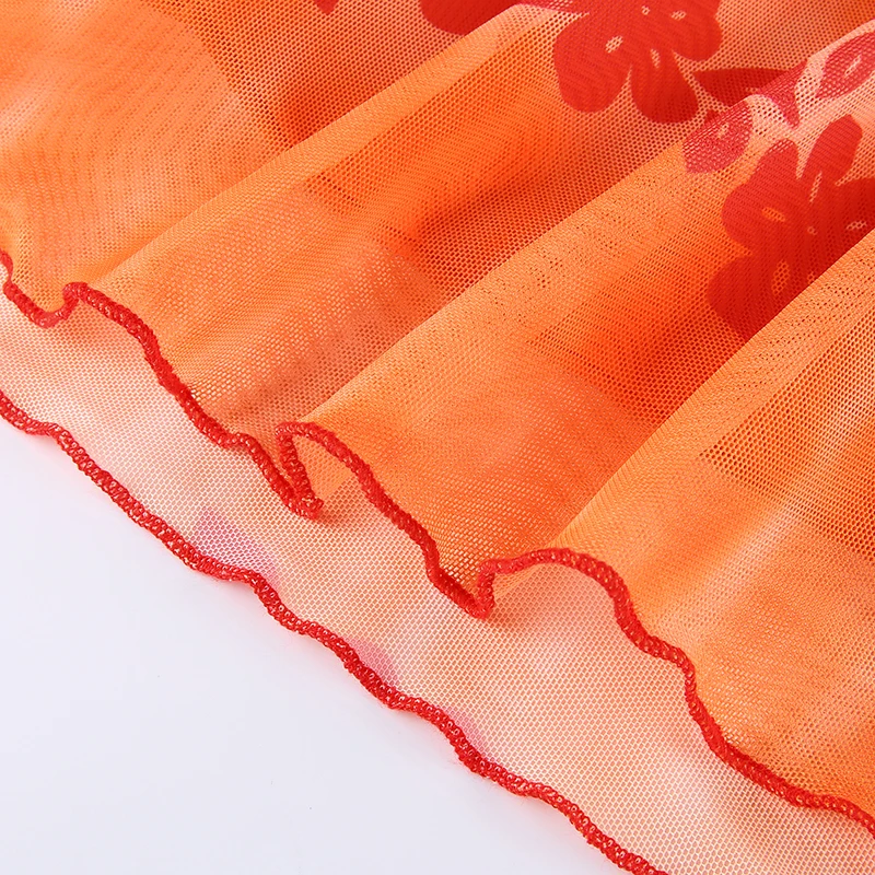

Summer Orange Floral Midi Skirt Y2K Boho Beach Skirts Female Long Skirt High Waist Fashion Skirts Women Tie Dye Sweet Jupe Femme