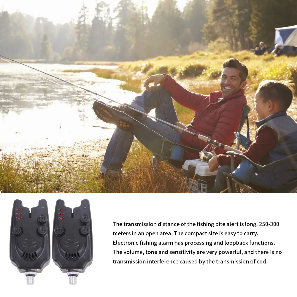 

2Pcs/Set Fishing Bite Alarms Waterproof Fishing Rod Alert Tone Volume Sensitivity Sound Carp Fishing Tackle Indicator Device