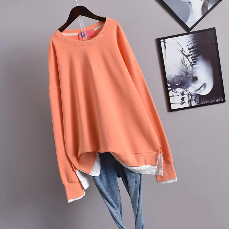 

2020 Autumn& Winter New Korean Women Fashion Fake Two-piece Sweater Mid-length Oversize Loose Color Matching Tops Free Shipping