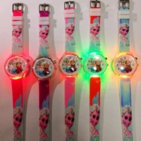 Childrens Cartoon Watch Led Flash Quartz Watch Ice Snow Princess Silicone Girls Watch Student Kids Cartoon Watches Toy Gift