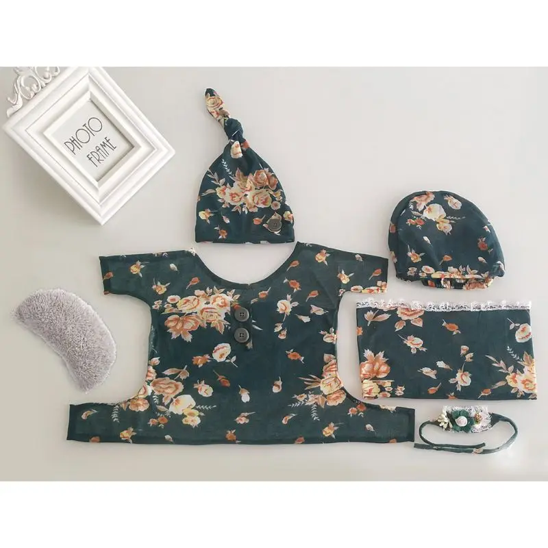

7Pcs/set Newborn Photo Props Floral Bow Baby Photography Costume Kits Wraps Top Knot Hat Headband Posing Pillow 40JC