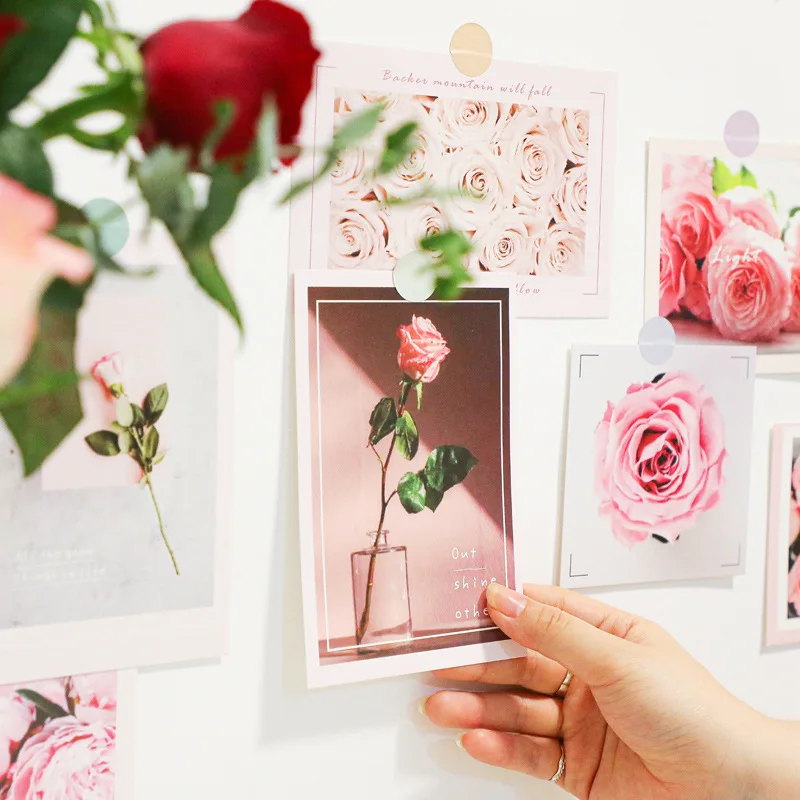 Ins с цветочным принтом розы светло голубой зеленый открытки растениями 15 листов