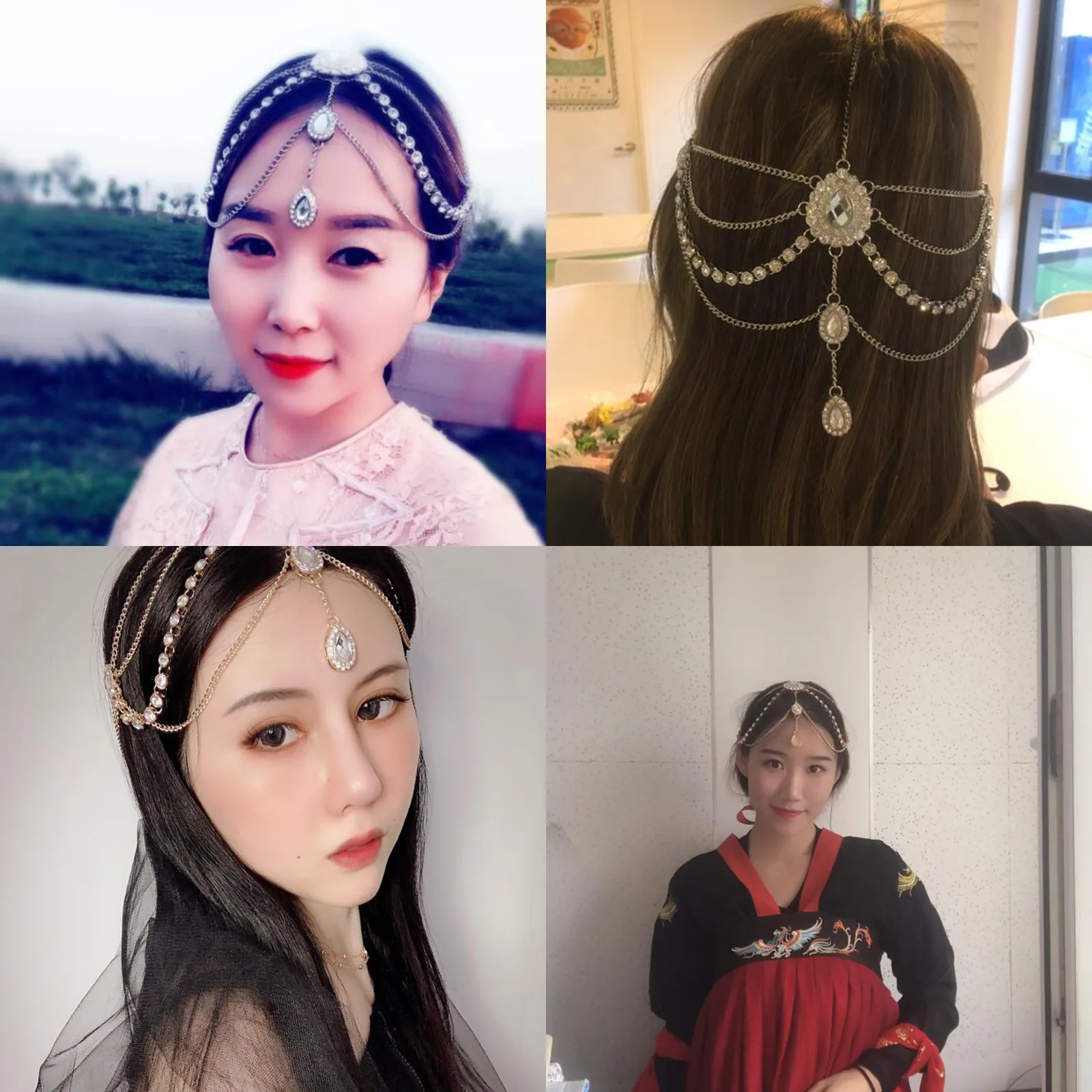 

European and American Exaggerated Ethnic Style Full Diamond Yoga Headwear Water Drop Gem Tassel Hair Band