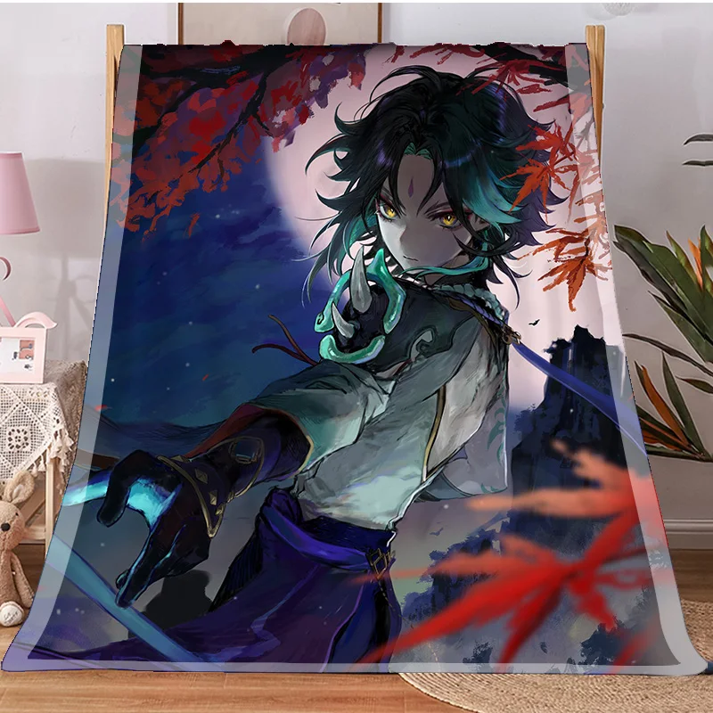 

Ударопрочное одеяло Game Genshin, Крутое мужское одеяло Xiao, Фланелевое весенне-осеннее дышащее супертеплое одеяло в стиле аниме, s